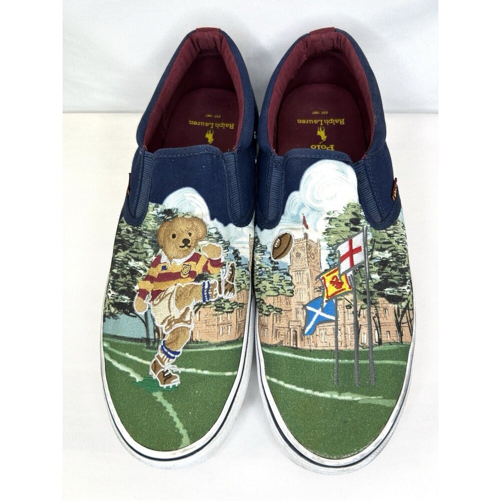 Polo Ralph Lauren Thompson Rugby Kicker Bear Flag Men’s 15 Slip On Canvas Shoes